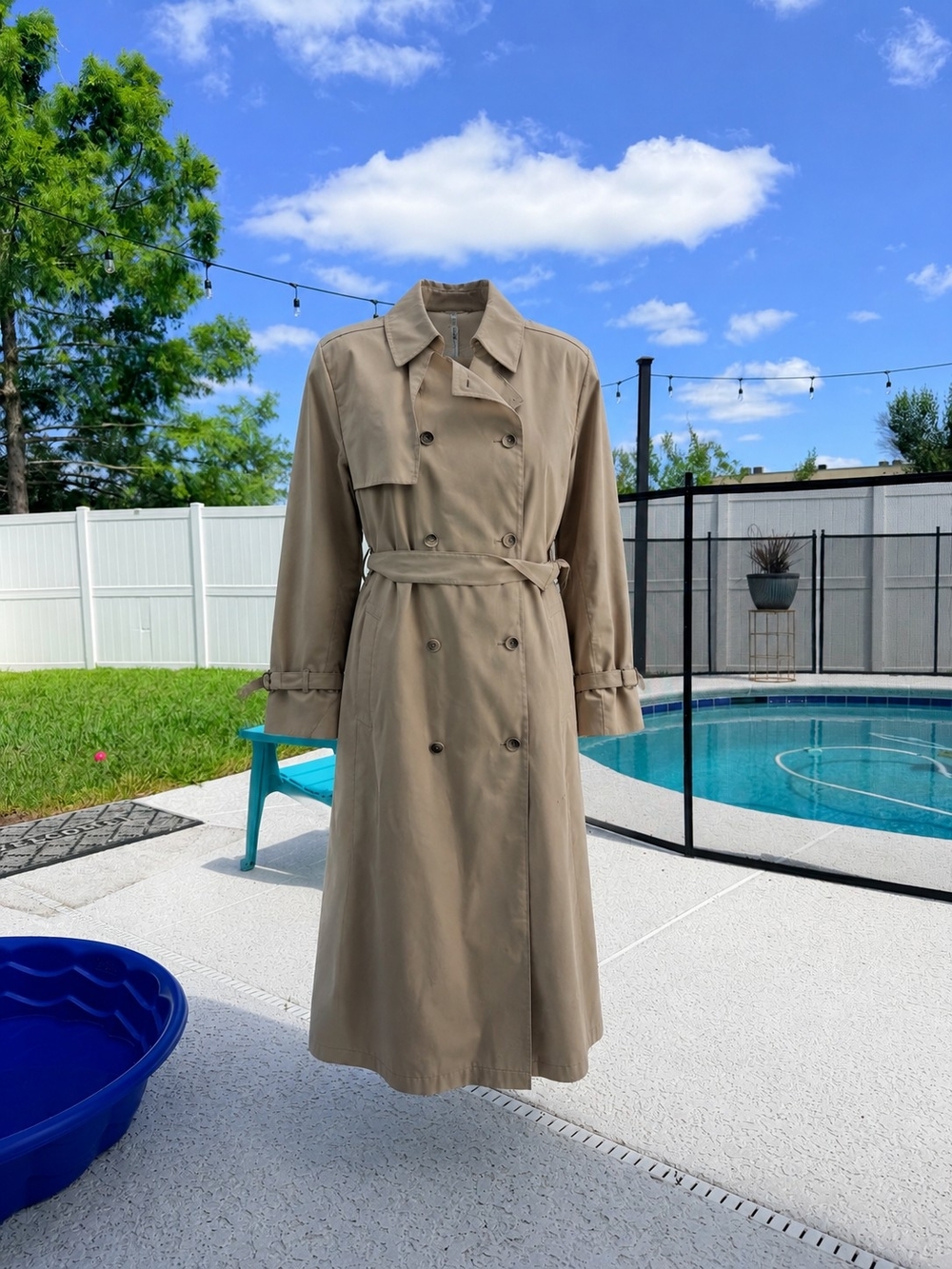 London Fog Khaki Double-Breasted Trench with Belt